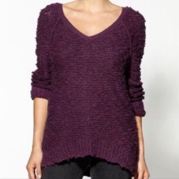 Free People Eggplant Open Knit V-Neck Sweater - Picture 4 of 12